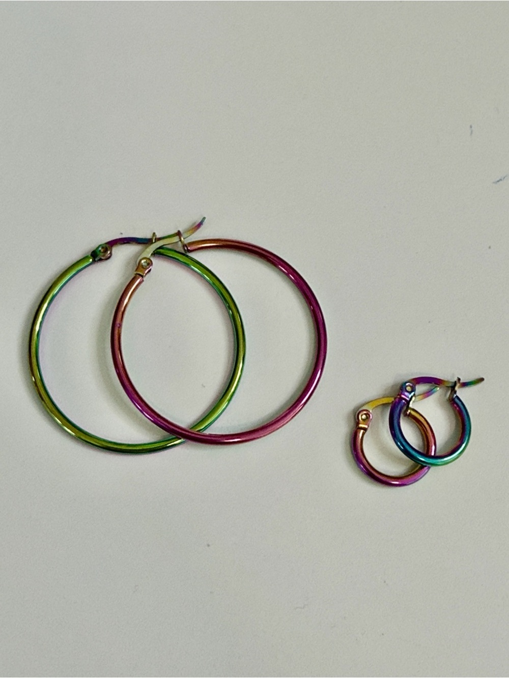Iridescent Oil Slick Multicolor Hoop Earring Set - Rainbow Finish